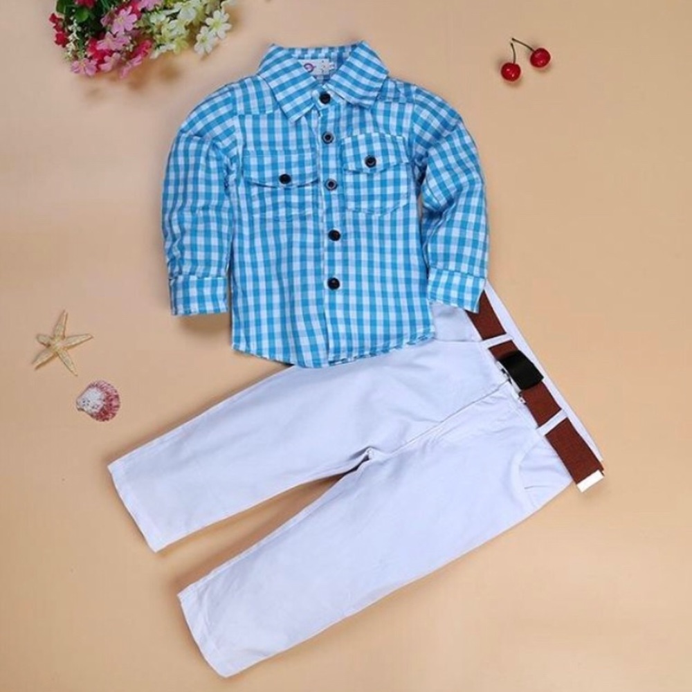 Collared Plaid Shirt & Pant Set